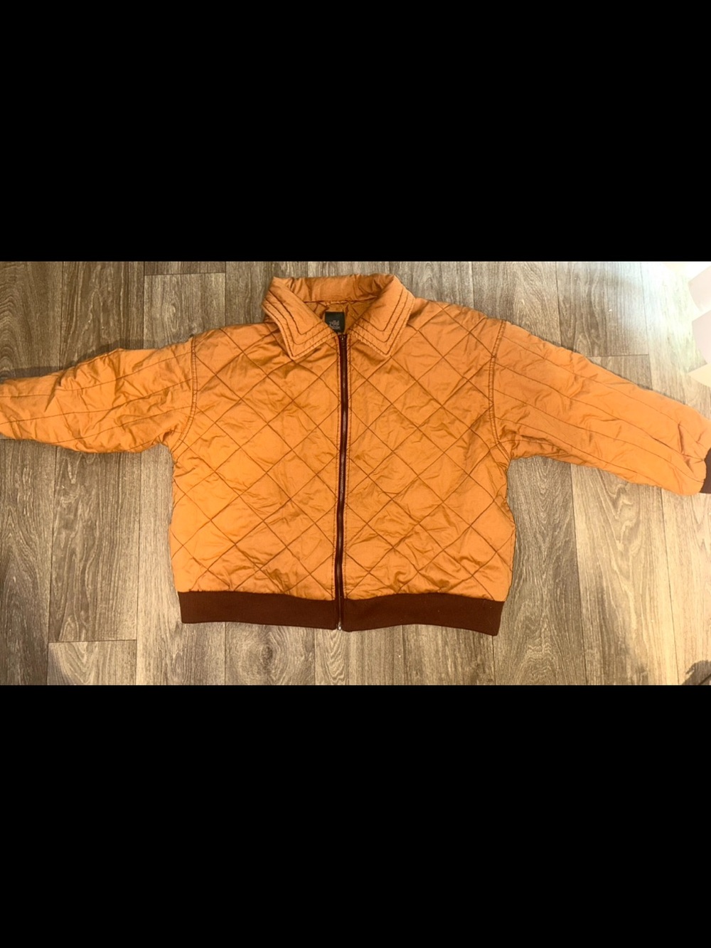 Orange Brown Quilted Zip-Up Jacket